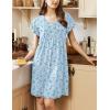Ekouaer Women’s Nightgown Flare Short Sleeve Sleep Shirt Pleated Nightshirts Soft Pajama Dress with Pockets S-XXXL(Floral Light Blue)