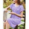 Ekouaer Women’s Nightgown Flare Short Sleeve Sleep Shirt Pleated Nightshirts Soft Pajama Dress with Pockets S-XXXL(Floral Purple)