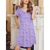 Ekouaer Women’s Nightgown Flare Short Sleeve Sleep Shirt Pleated Nightshirts Soft Pajama Dress with Pockets S-XXXL(Floral Purple)
