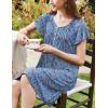 Ekouaer Women’s Nightgown Flare Short Sleeve Sleep Shirt Pleated Nightshirts Soft Pajama Dress with Pockets S-XXXL(Flowers Blue)
