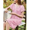 Ekouaer Women’s Nightgown Flare Short Sleeve Sleep Shirt Pleated Nightshirts Soft Pajama Dress with Pockets S-XXXL(Flowers Pink)