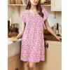 Ekouaer Women’s Nightgown Flare Short Sleeve Sleep Shirt Pleated Nightshirts Soft Pajama Dress with Pockets S-XXXL(Flowers Pink)