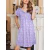 Ekouaer Women’s Nightgown Flare Short Sleeve Sleep Shirt Pleated Nightshirts Soft Pajama Dress with Pockets S-XXXL(Flowers Purple)
