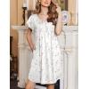 Ekouaer Women’s Nightgown Flare Short Sleeve Sleep Shirt Pleated Nightshirts Soft Pajama Dress with Pockets S-XXXL(Flowers White)