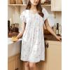 Ekouaer Women’s Nightgown Flare Short Sleeve Sleep Shirt Pleated Nightshirts Soft Pajama Dress with Pockets S-XXXL(Flowers White)