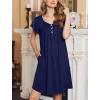 Ekouaer Women’s Nightgown Flare Short Sleeve Sleep Shirt Pleated Nightshirts Soft Pajama Dress with Pockets S-XXXL(Navy Blue)