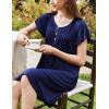 Ekouaer Women’s Nightgown Flare Short Sleeve Sleep Shirt Pleated Nightshirts Soft Pajama Dress with Pockets S-XXXL(Navy Blue)