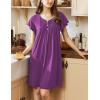 Ekouaer Women’s Nightgown Flare Short Sleeve Sleep Shirt Pleated Nightshirts Soft Pajama Dress with Pockets S-XXXL(Purple)