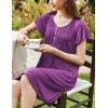 Ekouaer Women’s Nightgown Flare Short Sleeve Sleep Shirt Pleated Nightshirts Soft Pajama Dress with Pockets S-XXXL(Purple)