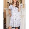 Ekouaer Women’s Nightgown Flare Short Sleeve Sleep Shirt Pleated Nightshirts Soft Pajama Dress with Pockets S-XXXL(Small Flowers Purple)