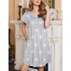 Ekouaer Women’s Nightgown Flare Short Sleeve Sleep Shirt Pleated Nightshirts Soft Pajama Dress with Pockets S-XXXL(Star Grey)