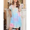Ekouaer Women’s Nightgown Flare Short Sleeve Sleep Shirt Pleated Nightshirts Soft Pajama Dress with Pockets S-XXXL(Tie Dye)