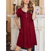 Ekouaer Women’s Nightgown Flare Short Sleeve Sleep Shirt Pleated Nightshirts Soft Pajama Dress with Pockets S-XXXL(Wine Red)