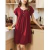 Ekouaer Women’s Nightgown Flare Short Sleeve Sleep Shirt Pleated Nightshirts Soft Pajama Dress with Pockets S-XXXL(Wine Red)