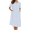 Ekouaer House Dress for Women with Pockets Button Down Duster Housecoat Short Sleeve Mumu Nightgown S-XXXL(Blue Stripes)