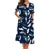 Ekouaer House Dress for Women with Pockets Button Down Duster Housecoat Short Sleeve Mumu Nightgown S-XXXL(Hawaiian Leaves)