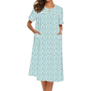 Ekouaer House Dress for Women with Pockets Button Down Duster Housecoat Short Sleeve Mumu Nightgown S-XXXL(Green Floral)