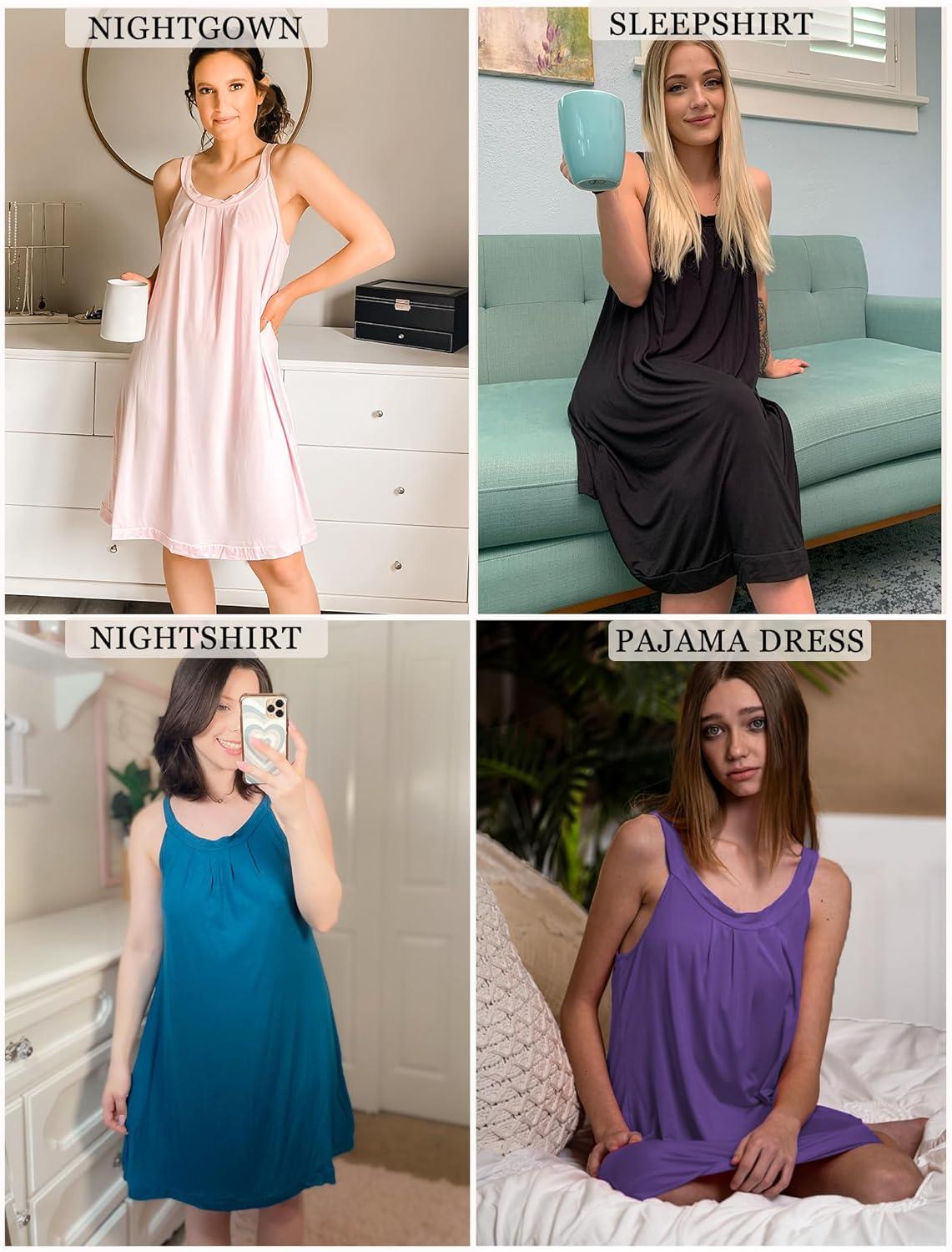 imageEkouaer Womens Nightgown Sleeveless Sleepwear Wide Strap Sleep Shirt Pleated Scoopneck Nightshirt S4XL000blue Green