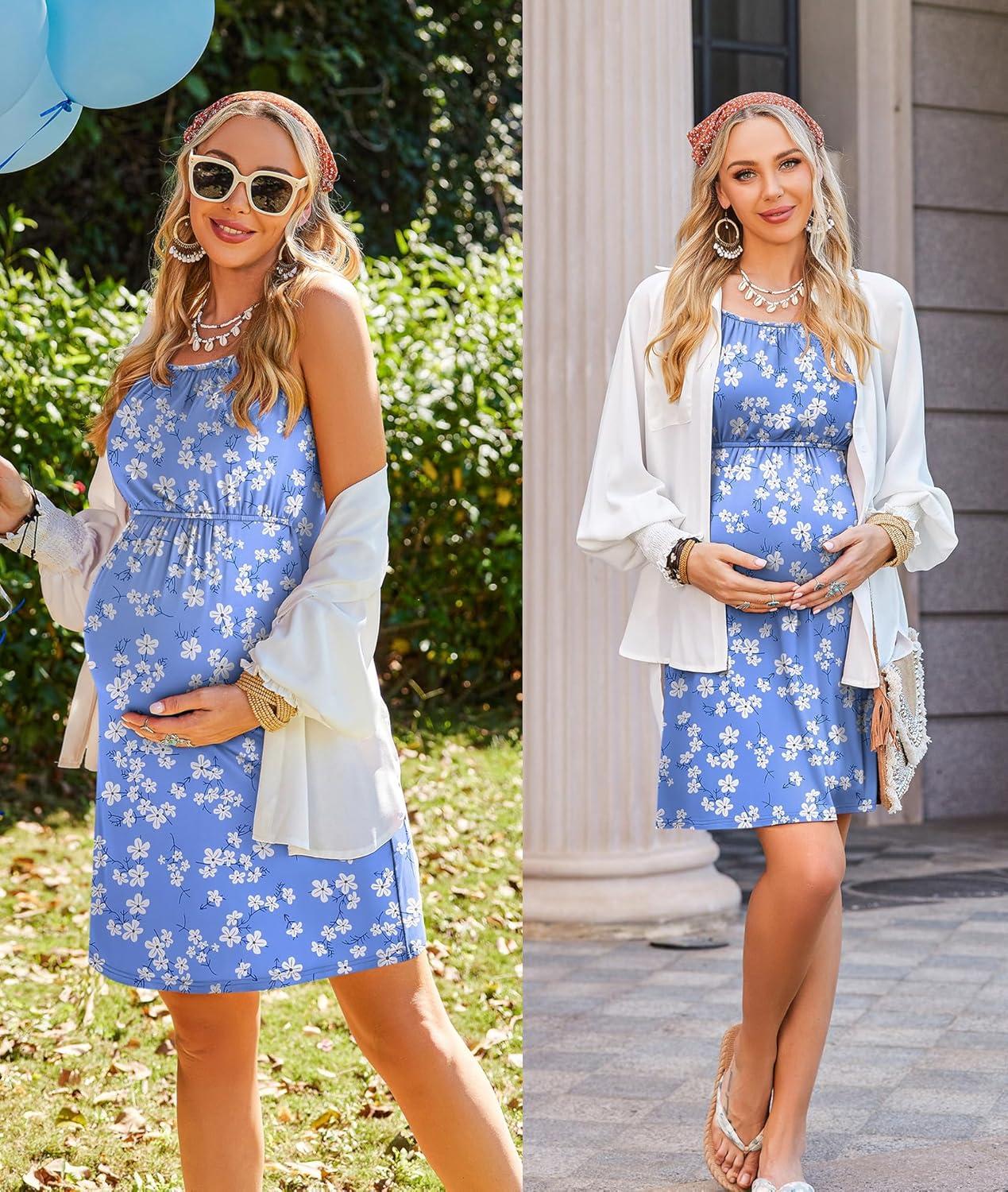 imageEkouaer Womens Nursing Nightgown Maternity Dress Breastfeeding Gown Full Slips SleepwearBlue White Floral