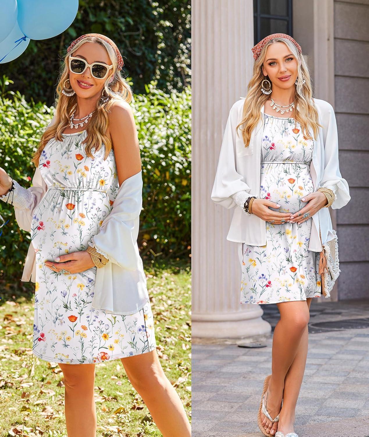 imageEkouaer Womens Nursing Nightgown Maternity Dress Breastfeeding Gown Full Slips SleepwearGreen White Floral