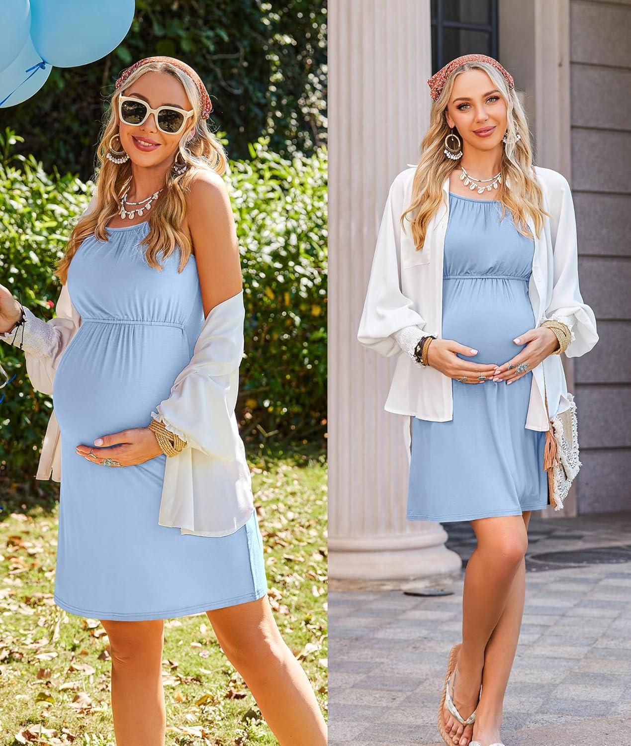 imageEkouaer Womens Nursing Nightgown Maternity Dress Breastfeeding Gown Full Slips SleepwearLight Blue