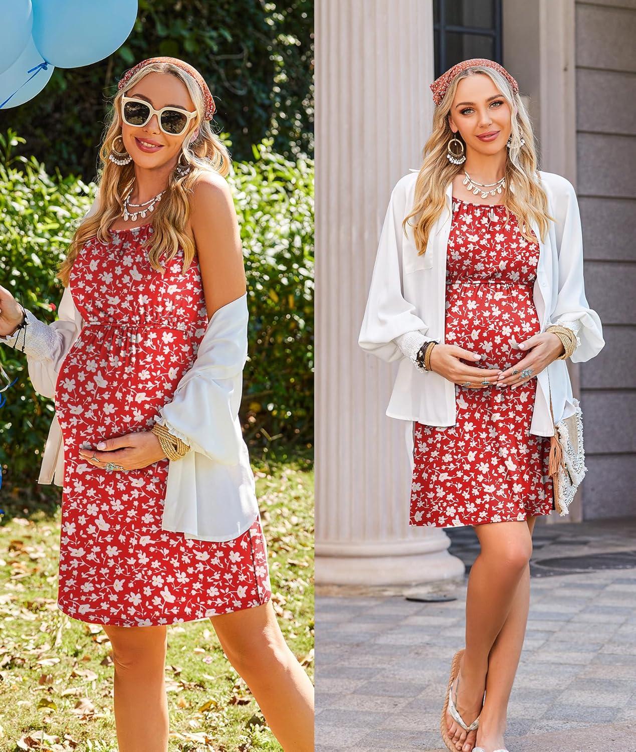 imageEkouaer Womens Nursing Nightgown Maternity Dress Breastfeeding Gown Full Slips SleepwearRed Daisy