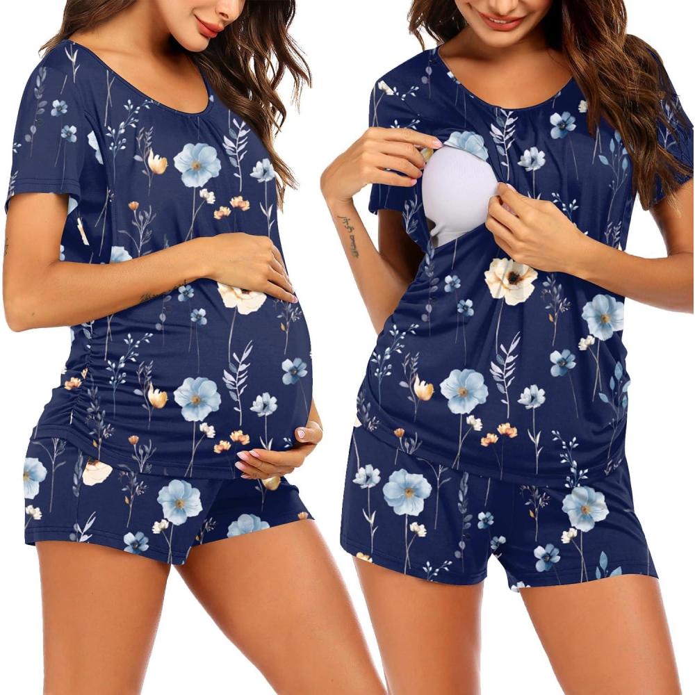 imageEkouaer Womens Nursing Pajamas Maternity Breastfeeding Pjs Sleepwear Layer Soft Postpartum Lounge Set Pregnancy ClothesFloral318