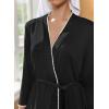 Ekouaer Robes for Women Knee Length Kimono Bathrobe 3/4 Sleeve Sleep Robe Cozy Sleepwear with Pockets S-XXL(Black)