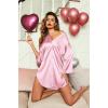 Ekouaer Satin Nightgowns for Women Silk Sleepwear Button Down Sleepshirt 3/4 Sleeve V-Neck Nightshirts with Pockets(Striped Pink)