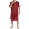 Ekouaer Sleepwear Men’s Nightshirt Short Sleeve Pajamas Comfy Big & Tall Henley Sleep Shirt M-XXXL(Plaid – Black & Red)