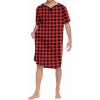 Ekouaer Sleepwear Men’s Nightshirt Short Sleeve Pajamas Comfy Big & Tall Henley Sleep Shirt M-XXXL(Plaid – Black & Red)
