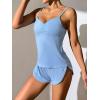 Ekouaer Women Pajamas Set Cami Shorts Set Soft V Neck Sleepwear Sleeveless Lingerie Pjs Set S-XXL(Light Blue)