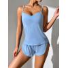 Ekouaer Women Pajamas Set Cami Shorts Set Soft V Neck Sleepwear Sleeveless Lingerie Pjs Set S-XXL(Light Blue)