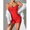 Ekouaer Women Pajamas Set Cami Shorts Set Soft V Neck Sleepwear Sleeveless Lingerie Pjs Set S-XXL(Red)