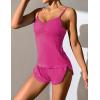 Ekouaer Women Pajamas Set Cami Shorts Set Soft V Neck Sleepwear Sleeveless Lingerie Pjs Set S-XXL(Rose Red)
