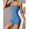 Ekouaer Women Pajamas Set Cami Shorts Set Soft V Neck Sleepwear Sleeveless Lingerie Pjs Set S-XXL(Sky-blue)
