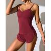 Ekouaer Women Pajamas Set Cami Shorts Set Soft V Neck Sleepwear Sleeveless Lingerie Pjs Set S-XXL(Wine Red)