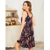 Ekouaer Women’s Nightgown Sleeveless Sleepwear Wide Strap Sleep Shirt Pleated Scoopneck Nightshirt S-4XL(Black Wine Red Flower)