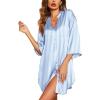 Ekouaer Satin Nightgowns for Women Silk Sleepwear Button Down Sleepshirt 3/4 Sleeve V-Neck Nightshirts with Pockets(Striped Blue)