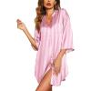 Ekouaer Satin Nightgowns for Women Silk Sleepwear Button Down Sleepshirt 3/4 Sleeve V-Neck Nightshirts with Pockets(Striped Pink)