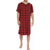 Ekouaer Sleepwear Men’s Nightshirt Short Sleeve Pajamas Comfy Big & Tall Henley Sleep Shirt M-XXXL(Plaid – Black & Red)