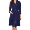 Ekouaer Women Robes Shawl Collar Bathrobe Short Kimono Robe Soft Knit Bathrobes Ladies Sleepwear with Pockets Navy Blue Medium