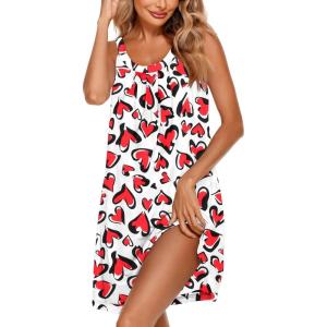 Ekouaer Women’s Nightgown Sleeveless Sleepwear Wide Strap Sleep Shirt Pleated Scoopneck Nightshirt S-4XL(Heart)