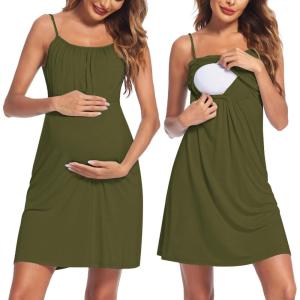 Ekouaer Women’s Nursing Nightgown Maternity Dress Breastfeeding Gown Full Slips Sleepwear(Army Green)