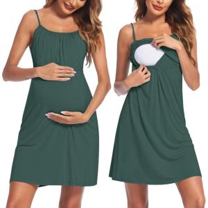 Ekouaer Women’s Nursing Nightgown Maternity Dress Breastfeeding Gown Full Slips Sleepwear(Dark Green)