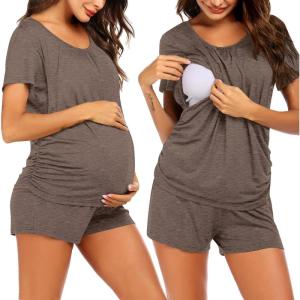 Ekouaer Womens Nursing Pajamas Maternity Breastfeeding Pjs Sleepwear Layer Soft Postpartum Lounge Set Pregnancy Clothes(Bronw)