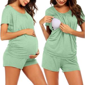 Ekouaer Womens Nursing Pajamas Maternity Breastfeeding Pjs Sleepwear Layer Soft Postpartum Lounge Set Pregnancy Clothes(Light Green)
