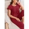 Ekouaer Capri Cotton Pajama Sets Short Sleeve Pleated Top and Pants 2 Piece Pjs Sleepwear with Pockets for Women