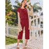 Ekouaer Capri Cotton Pajama Sets Short Sleeve Pleated Top and Pants 2 Piece Pjs Sleepwear with Pockets for Women