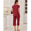 Ekouaer Capri Cotton Pajama Sets Short Sleeve Pleated Top and Pants 2 Piece Pjs Sleepwear with Pockets for Women